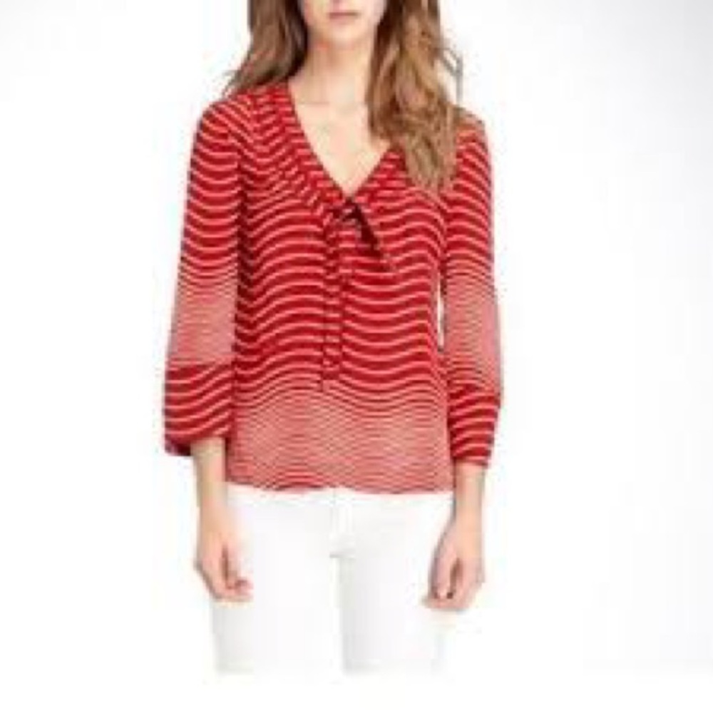 Tory Burch Striped Silk Iriana Blouse Top Red Pink Red Candy Cane 4